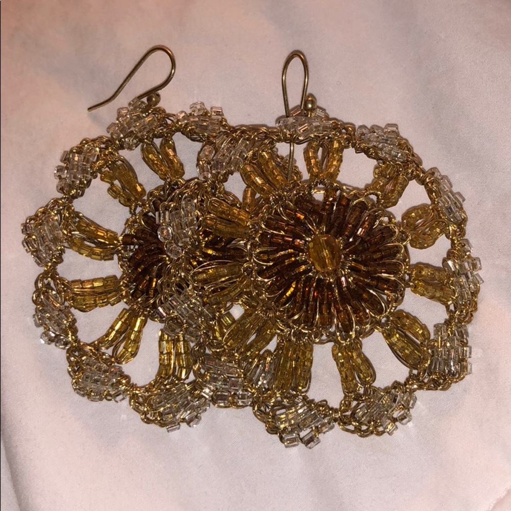 Beaded statement floral earrings, like new!